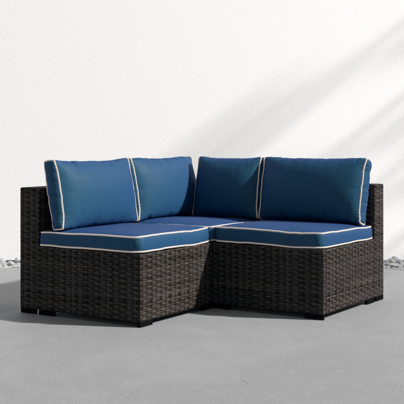 Holliston 3 Piece Rattan Sectional Seating Group with Cushions